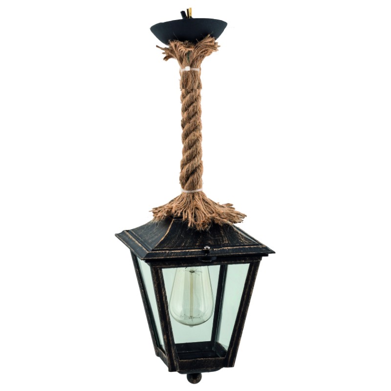 LIDO Φωτιστικό Πλαστικό Εξωτερικού Χώρου Κρεμαστό 1867Με Καλώδιο-Σχοινί Μαύρο-Χρυσό Κωδικός:134871