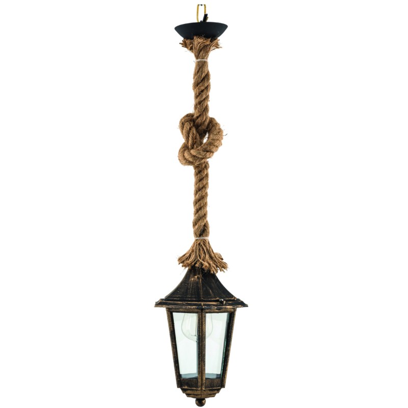 LIDO Φωτιστικό Πλαστικό Εξωτερικού Χώρου Κρεμαστό 1897 Με Καλώδιο-Σχοινί Μαύρο-Χρυσό Κωδικός:133696