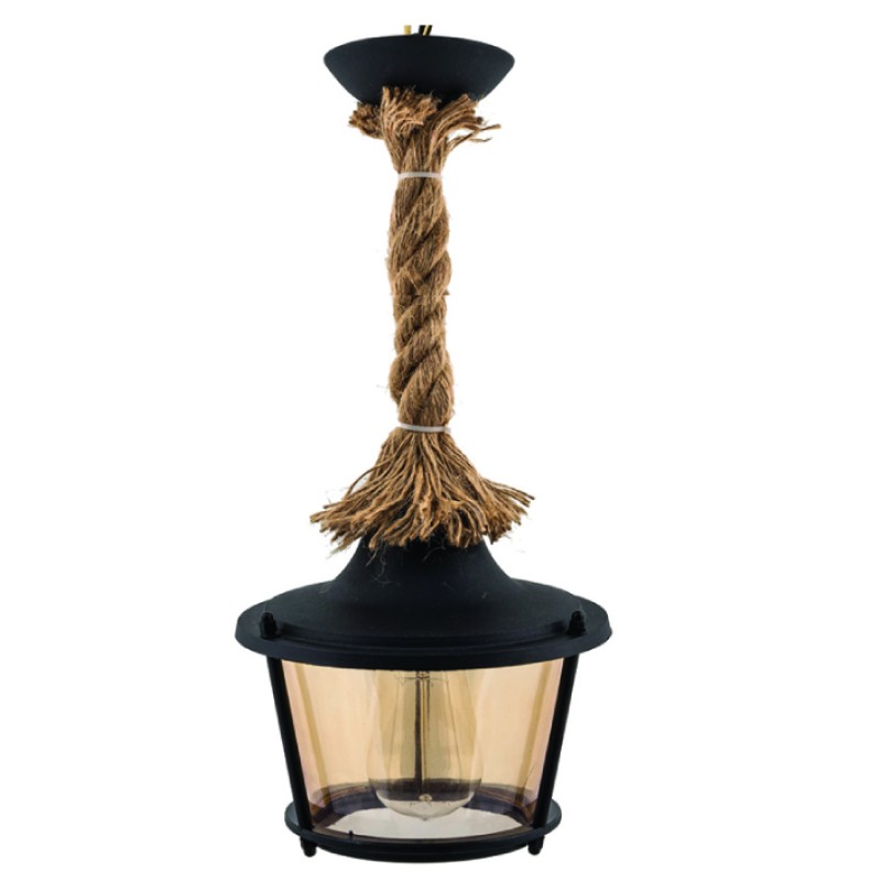 LIDO Φωτιστικό Πλαστικό Εξωτερικού Χώρου Κρεμαστό 1317 Με Καλώδιο-Σχοινί Μαύρο Κωδικός:133860