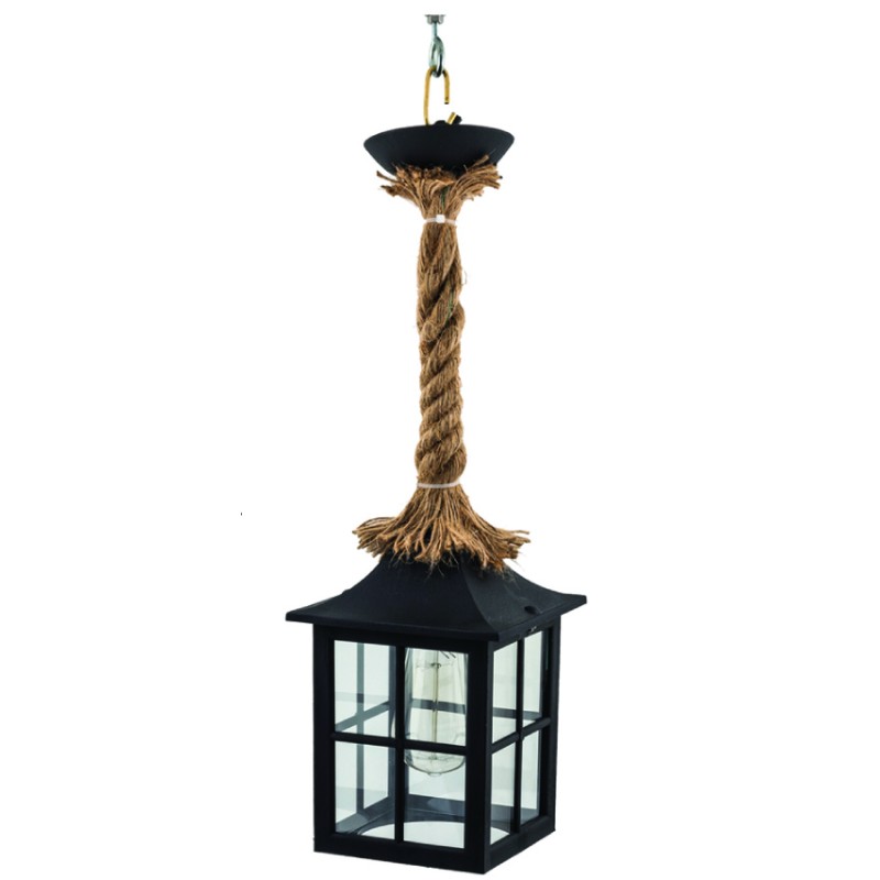 LIDO Φωτιστικό Πλαστικό Εξωτερικού Χώρου Κρεμαστό 1457 Με Καλώδιο-Σχοινί Μαύρο Κωδικός:133930